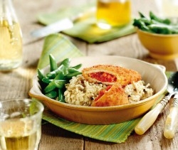 Valess Toscana mit Pilz-Risotto und Zuckerschoten von Debic